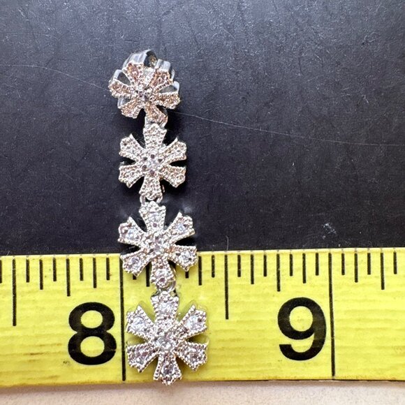 Sterling Silver 925 Snowflake Flower CZ Line Pendant Small Pendant Bail 1.5" L - Picture 9 of 12